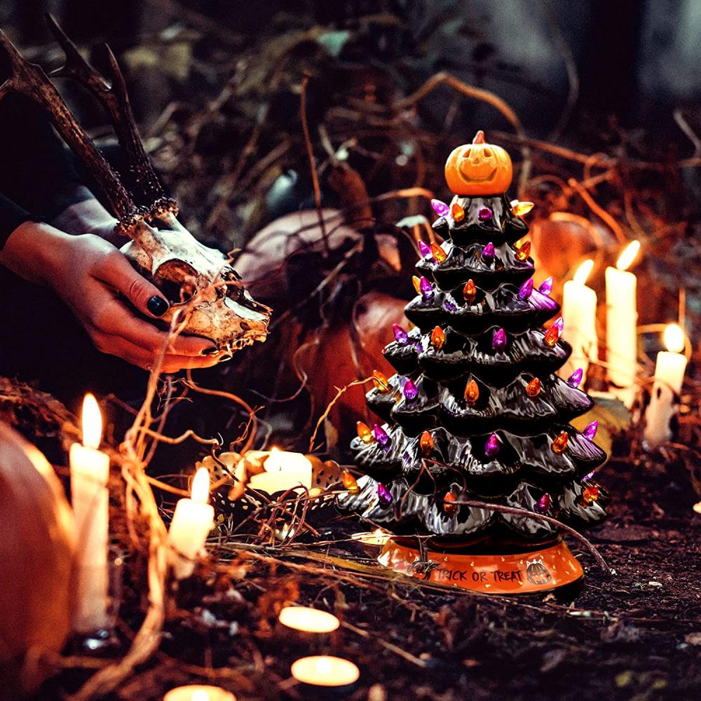 custom black ceramic halloween tree with led light picture 2