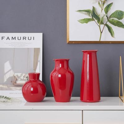 chinese craft Ceramic Porcelain Red glazed flower Vase picture 2